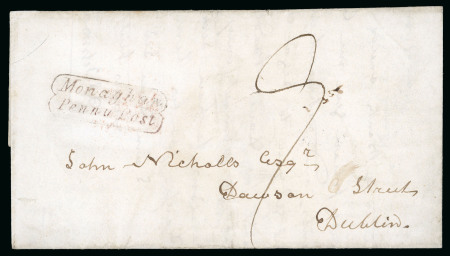 Stamp of Ireland » Pre-Stamp Postal History » Local Post Period 1838 (February 12th) Folded entire sent from Monaghan,