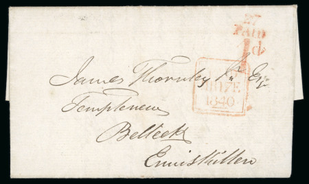 Stamp of Ireland » Pre-Stamp Postal History » Postal Reform Period 1840 Two folded covers both from Dublin to Enniskillen