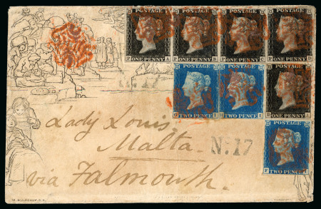 Stamp of Great Britain » 1840 Mulreadys & Caricatures The Famous “Lady Louis” Cover to Malta 1841 (Jan 9)