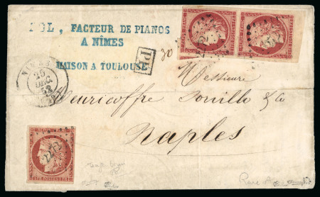 1852, Lettre de Nîmes pour Naples, affranchissement