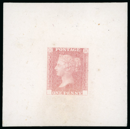 Stamp of Great Britain » Line Engraved Essays, Plate Proofs, Colour Trials and Reprints 1871 (Feb) Ormond Hill die proof of the late impression from the One Penny die II (retouched die) in rose