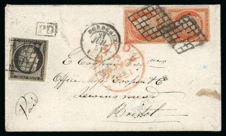 1851 Enveloppe pour l'Angleterre avec Cérès non dentelé