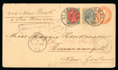 1897 Uprated 3c stationery envelope to NEW ZEALAND