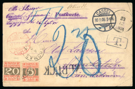 1906 Unfranked postcard from Germany with boxed 'T'