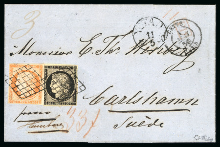 1850, Lettre pour Karlshamn (Suède), affranchissement