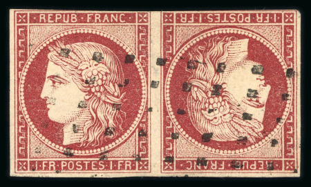 1849, Cérès non dentelé 1 franc carmin paire tête-bêche