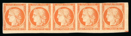 1850, Cérès non dentelé 40 centimes orange en bande