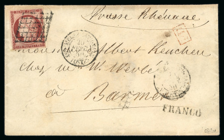 1850, Cérès non dentelé 1 franc carmin, sur lettre