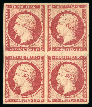 1853, Empire non dentelé 1 franc carmin Y&T n°18 en