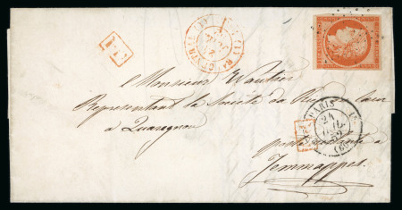 1852, Lettre de Paris pour Jemappes (Belgique), affranchissement