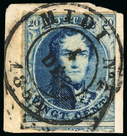 1851, 20 centimes bleu, oblitération cachet à date