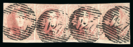1849-1850, 40 centimes carmin, en bande de 4 , exemplaire