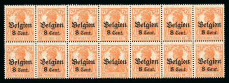1916, Bloc de 14 timbres surchargé Belgien 8 cent.