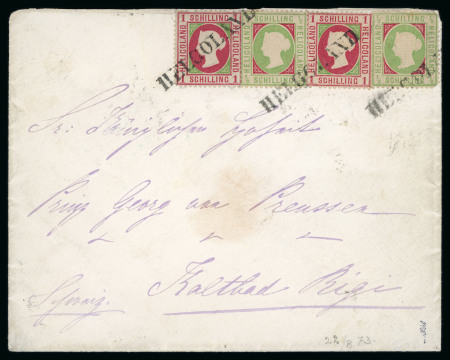 1869 1/2 schilling (2) and 1 schilling (2) tied by Heligoland straight line to envelope addressed to Prince Georg von Preussen