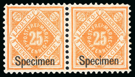 1896 municipal service 25pf mint n.h. pair with "SPECIMEN" overprint