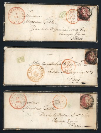 1851, Trio de 3 lettres de deuil affranchissement Médaillons