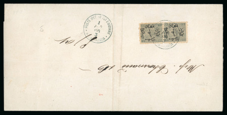 5pa Greenish grey, perforation 12½, inverted wmk, vertical pair neatly tied to printed matter circular
