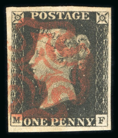 Stamp of Great Britain » 1840 1d Black and 1d Red plates 1a to 11 1840, 1d black pl.1b MF with four margins and neat red MC