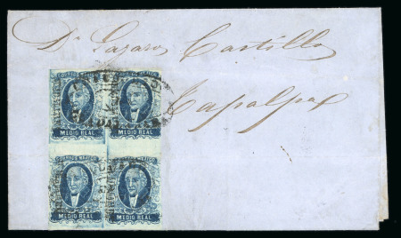 1856 Guadalajara ½ Real Blue block of four on cover to Tapalpa