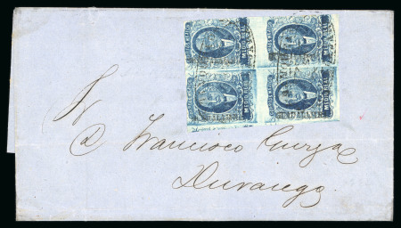 1856 Guadalajara ½ Real Blue two covers with blocks of four