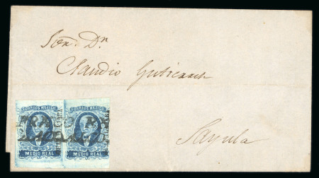 1856 Guadalajara Zacoalco ½ Real Blue pair on cover