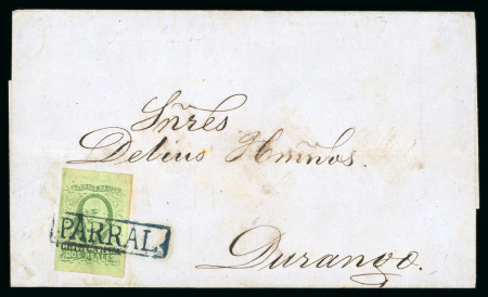 1856 Chihuahua Parral and Chihuahua  2r Green first plate group of two covers