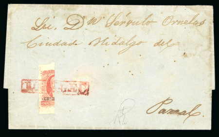 1856 Chihuahua Rosales 4 Reales Red bisect on cover
